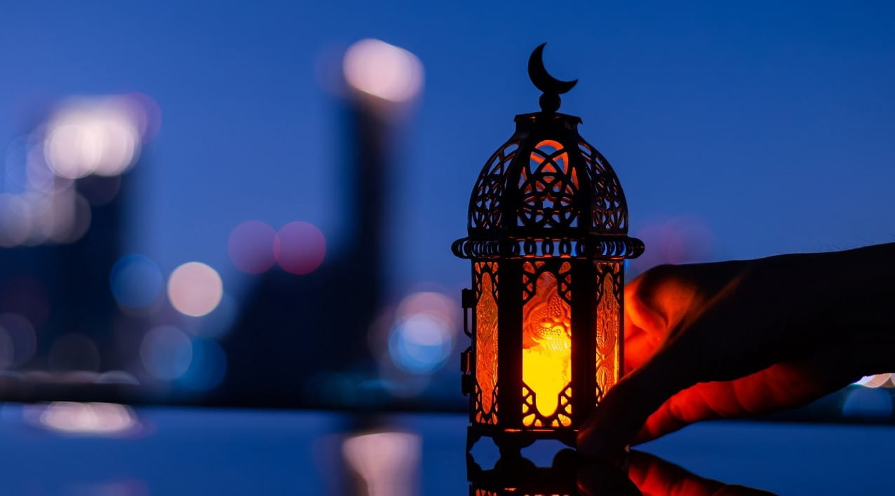 Ramadan lantern with blue sky background